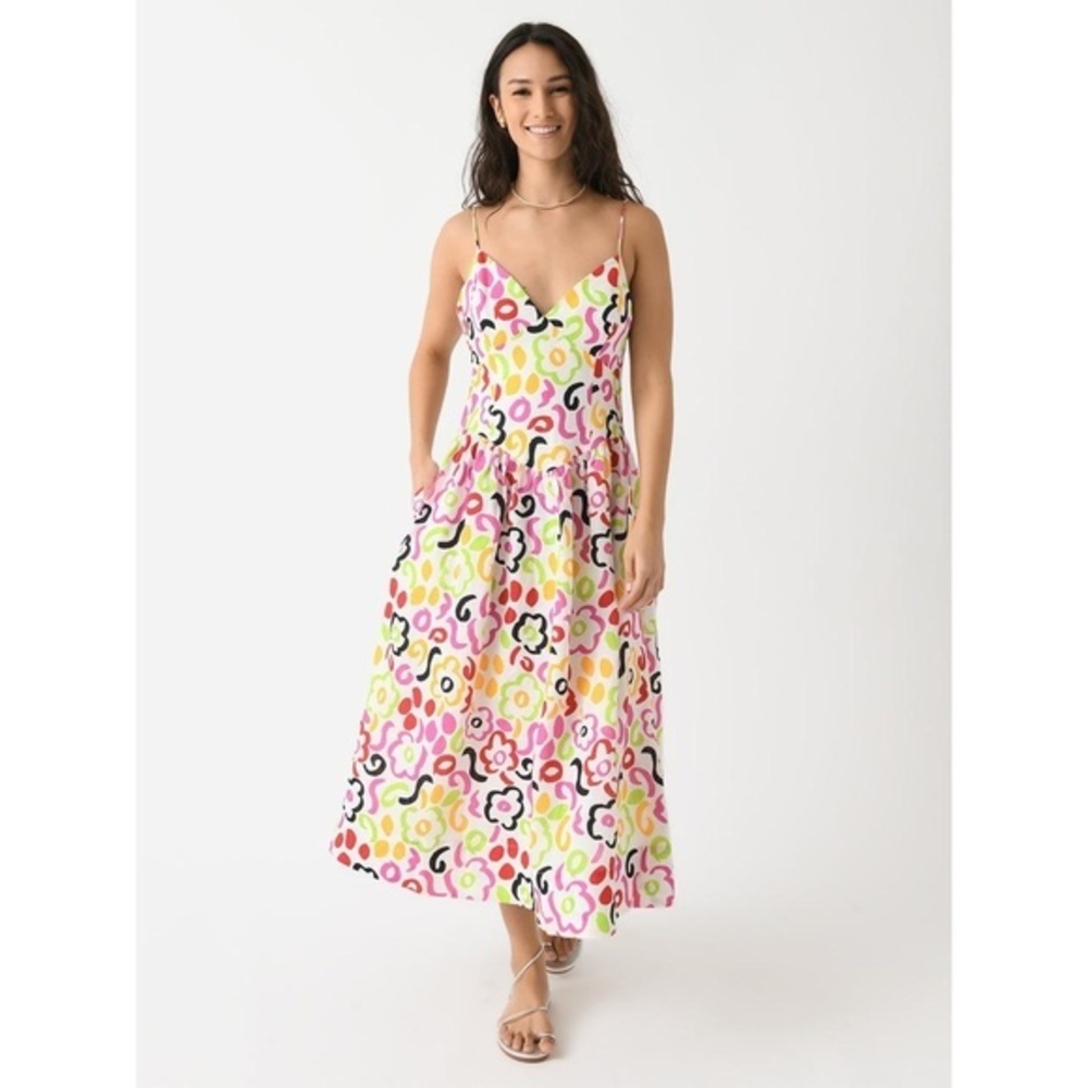 RHODE Dress Multi Floral Midi Abstract Print Painted Bloom Bohemian Size 8